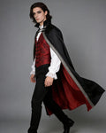 L'VOW Gothic Vampire Cape with Stand-Up Collar Medieval Red Lined Cloak