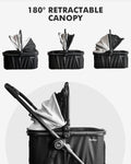 Pet Stroller for Small Dogs and Cats, One-Click Foldable Dog Stroller with Detachable Carrier & 3 Safety Tethers, Holds up to 33 lbs, Storage Basket & Cup Holder, Breathable Mesh, Black