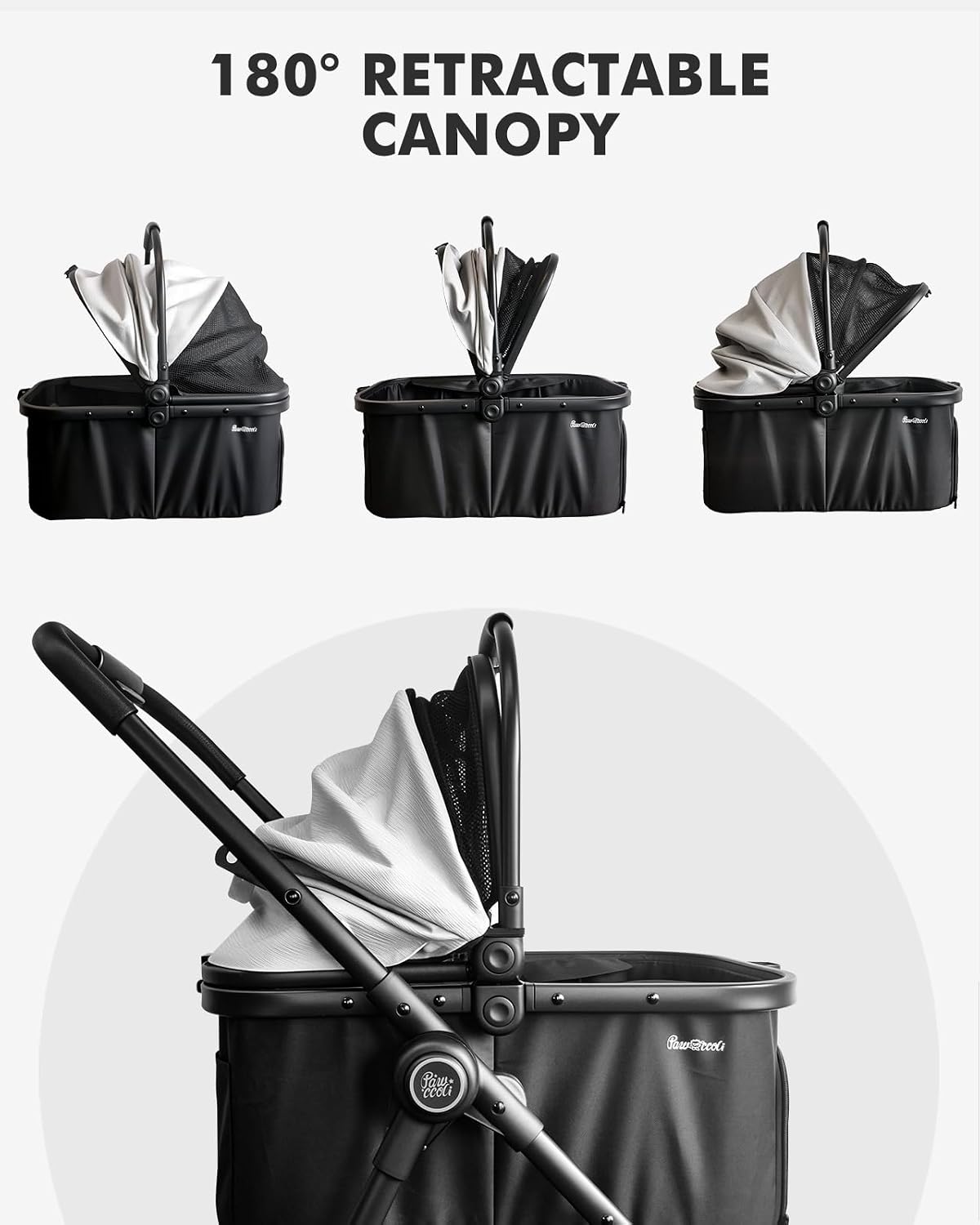 Pet Stroller for Small Dogs and Cats, One-Click Foldable Dog Stroller with Detachable Carrier & 3 Safety Tethers, Holds up to 33 lbs, Storage Basket & Cup Holder, Breathable Mesh, Black