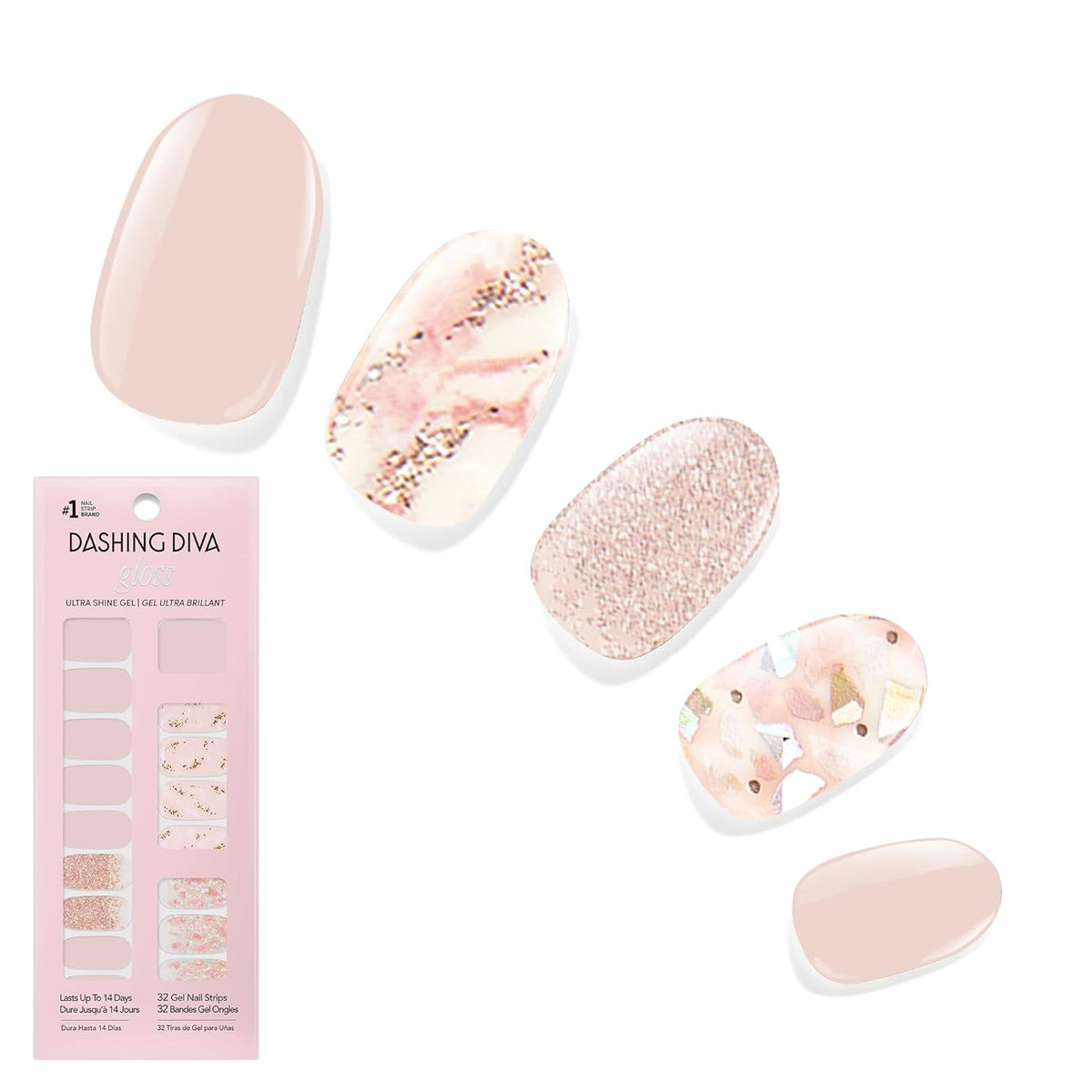 Dashing Diva Gloss Nail Strips - Crystal Clear - UV Free, Chip Resistant, Long Lasting Gel Stickers - Contains 32 Wraps, 1 Prep Pad, 1 File