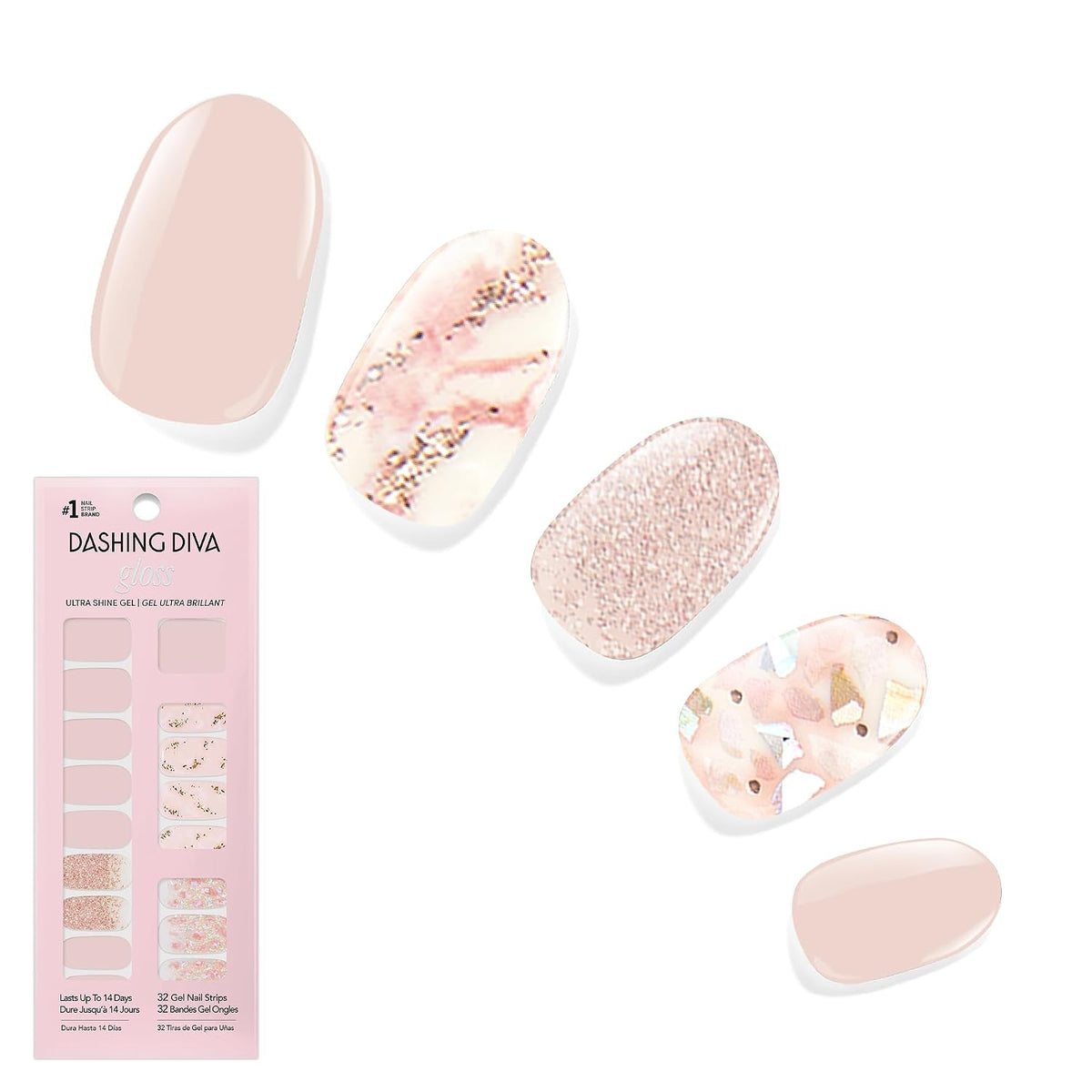 Dashing Diva Gloss Nail Strips - Crystal Clear - UV Free, Chip Resistant, Long Lasting Gel Stickers - Contains 32 Wraps, 1 Prep Pad, 1 File