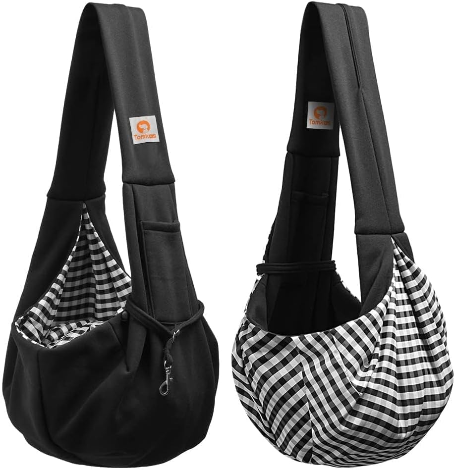 Tomkas Small Dog Sling Carrier - Classic Pocket & Classic Strap - Wrap Carrier - for 3-10 lbs Pets(Black)