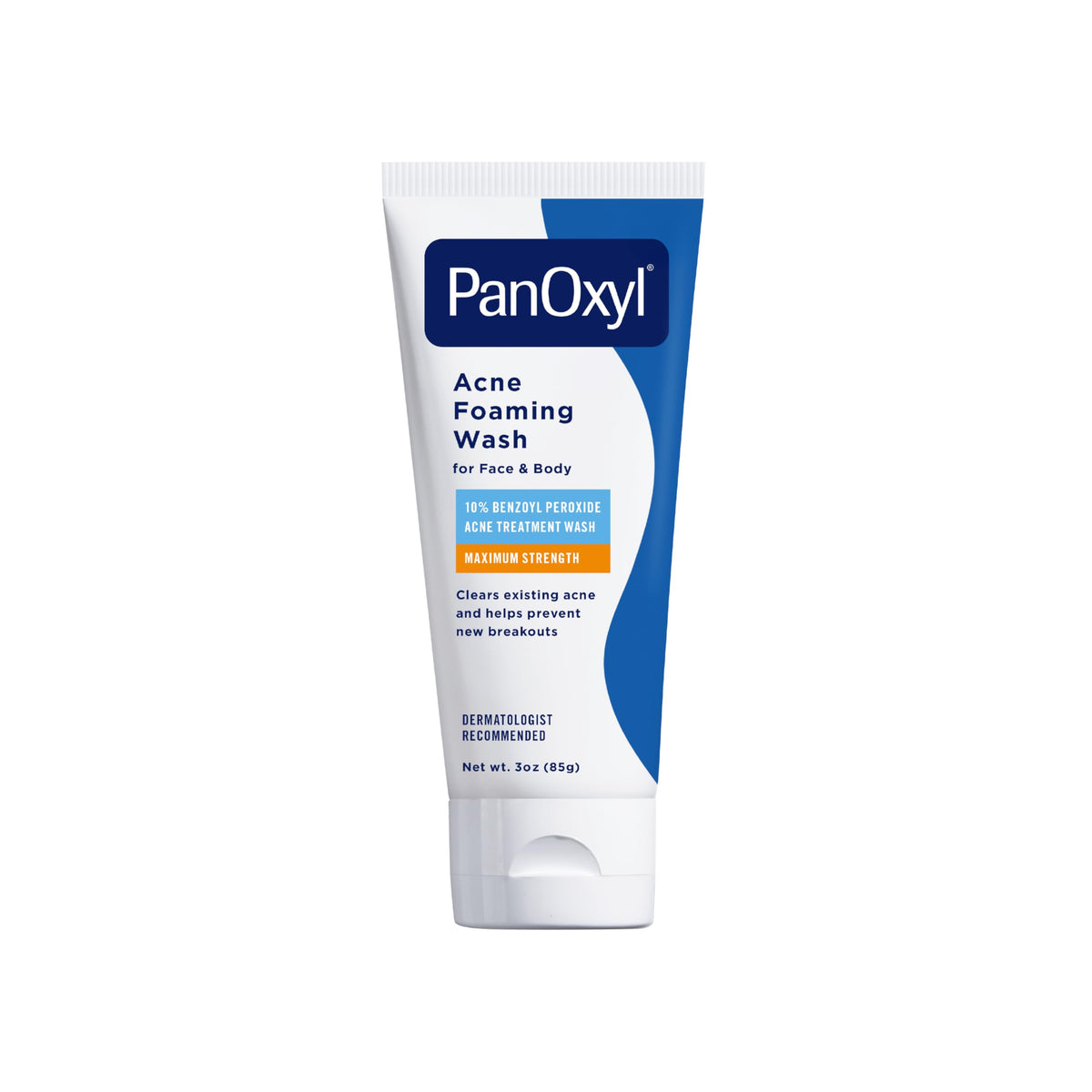 PanOxyl 10% Benzoyl Peroxide Acne Foaming Wash, Maximum Strength, Daily Acne-Fighting Face and Body Cleanser, Face Wash to Clear, Treat and Prevent Acne Pimples and Stubborn Breakouts, 5.5 Oz Tube