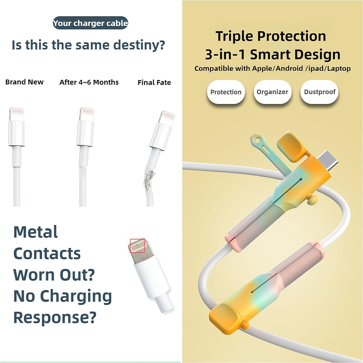 Silicone Charging Cable Protector Compatible with Lightning/Type-C/USB A