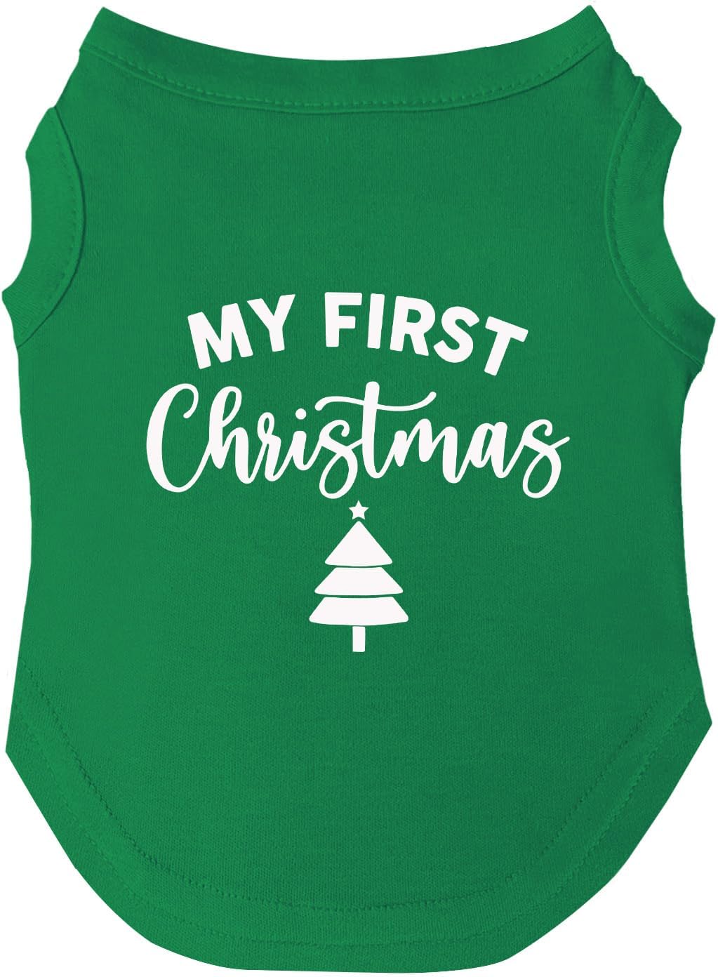 My First Christmas Dog Tee Shirt | Sleeveless Breeds | Christmas | Holiday Season | Winter Wonderland | Gift |Green, X-Small 145