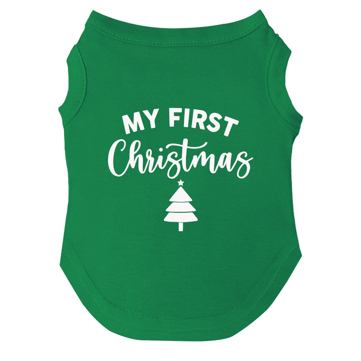 My First Christmas Dog Tee Shirt | Sleeveless Breeds | Christmas | Holiday Season | Winter Wonderland | Gift |Green, X-Small 145
