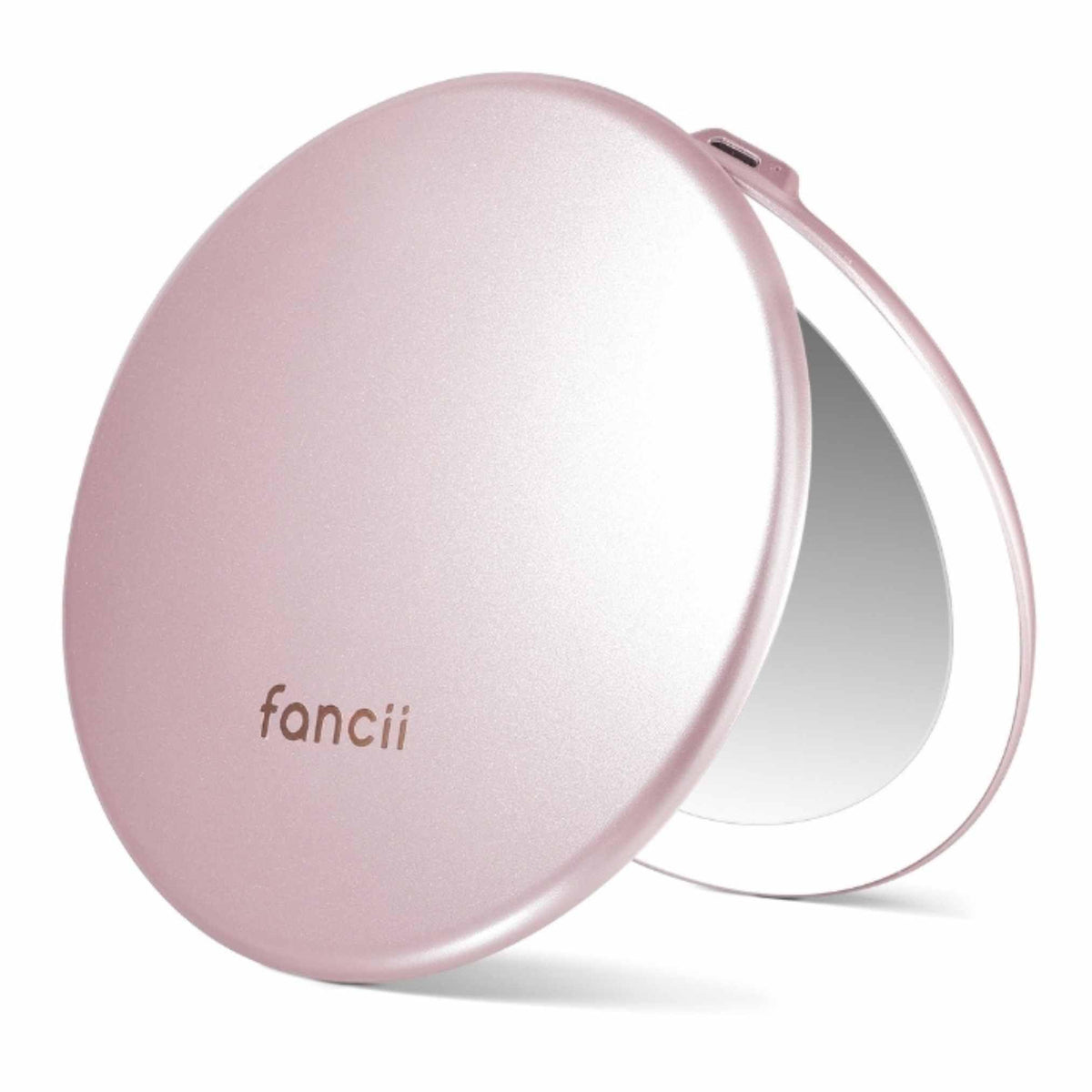 Fancii Taylor LED Lighted Travel Makeup Mirror, Rechargeable with 10x/1x Magnifying & 3 Light Settings - Compact, Portable, Large 5” Wide Hand Mirror for Handbag and Purses (Black)
