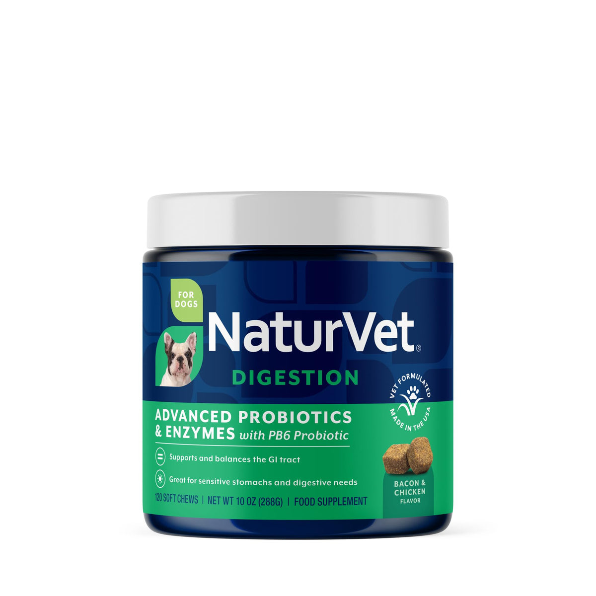 NaturVet – Digestive Enzymes - Plus Probiotics & Prebiotics – Helps Support Diet Change & A Healthy Digestive Tract – for Dogs & Cats (Soft Chews, 120 Count)