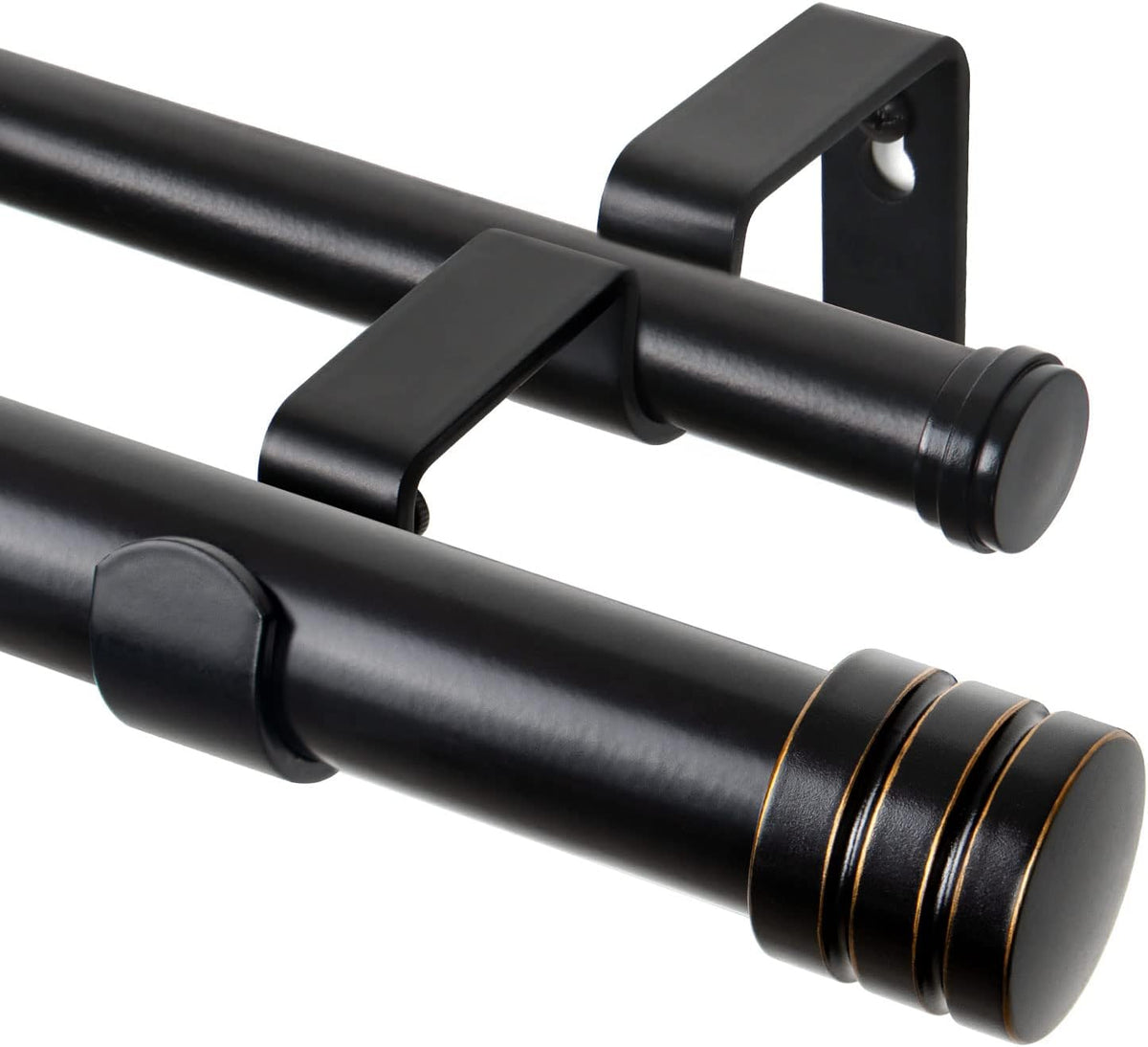 TONIAL 1 Inch Double Curtain Rods for Windows 66 to 120 Inch, Black, | Heavy Duty Dual Drapey Rod 32 to 144 Inch, Decorative Adjustable for Living Room, with Classic Finial, 33lbs Weight Capacity