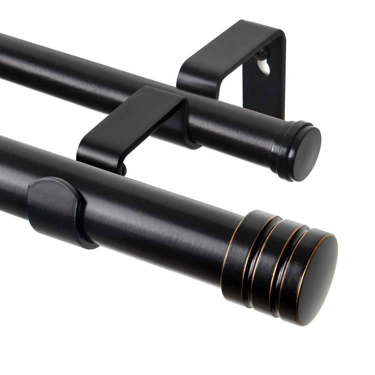 TONIAL 1 Inch Double Curtain Rods for Windows 66 to 120 Inch, Black, | Heavy Duty Dual Drapey Rod 32 to 144 Inch, Decorative Adjustable for Living Room, with Classic Finial, 33lbs Weight Capacity