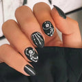 Halloween Press on Nails Medium Almond MABKJLF Fake Nails Glow in The Dark Full Cover Nightmare Christmas False Nails Glossy Glue on Nails Artificial Acrylic Nails for Women Girls 24 Pcs