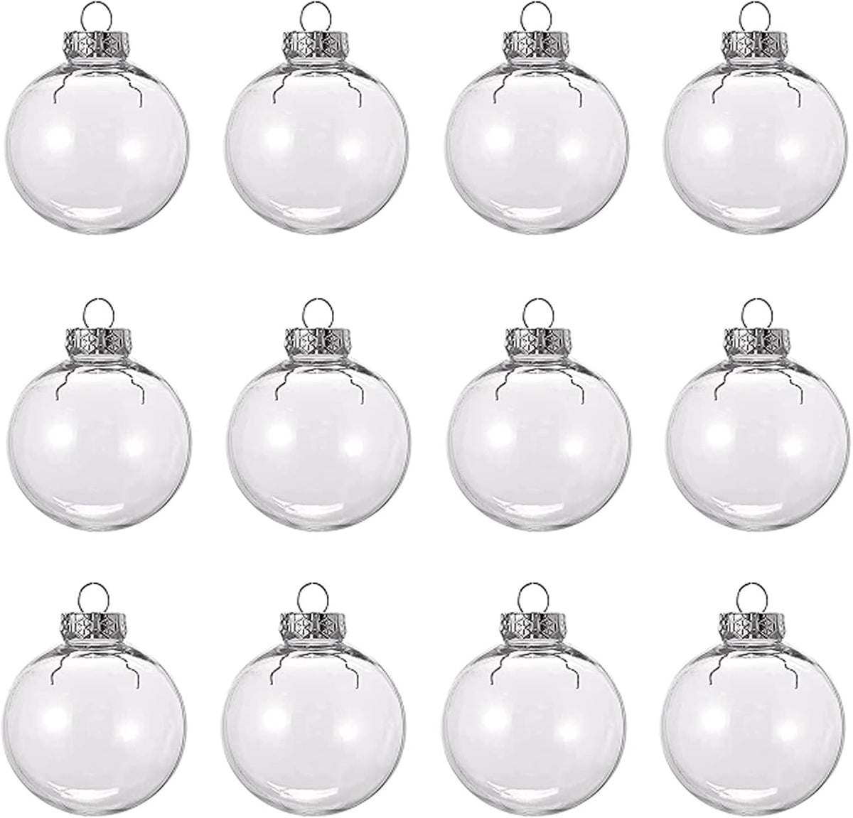 12 Pcs 3.15 Inch Clear Plastic Fillable Ornament Balls, Removable Top Clear Hanging Ornaments Ball, DIY Plastic Ornaments Round Balls, Perfect for Decoration On Christmas Trees, Wedding, Party