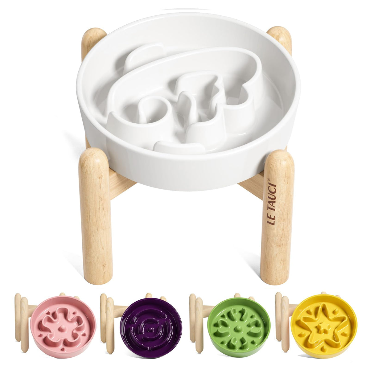 LE TAUCI Dog Bowls Slow Feeder Ceramic, 1.5 Cup Slow Feeding Bowl for Small and Medium Breed, Puzzle Dog Food Bowl for Fast Eater, Maze Purple