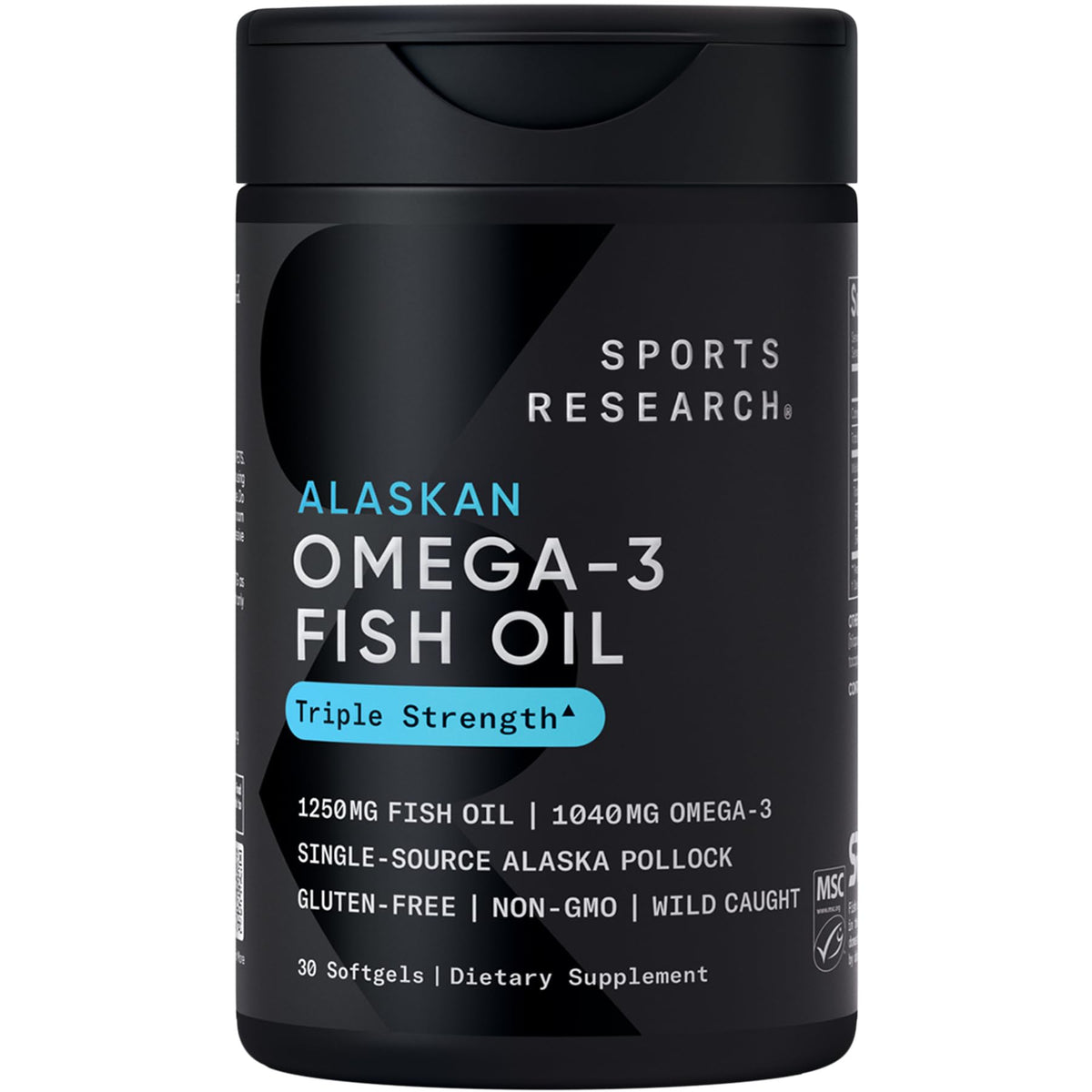 Sports Research® Omega-3 Fish Oil 1250 - Triple Strength Fish Oil Supplement from Wild Alaska Pollock - MSC Certified Sustainable · Non-GMO · Soy Free - 180 Softgel Capsules