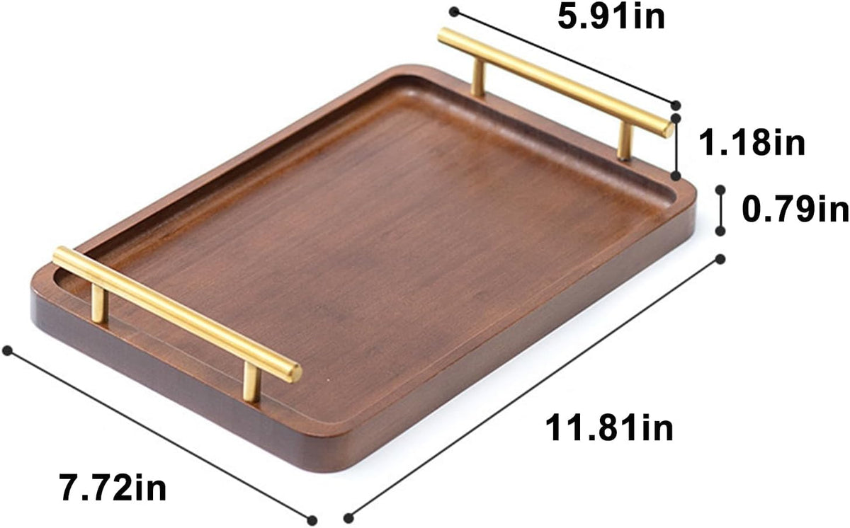 XZHXFX Bamboo Serving Tray with Gold Handles,Small