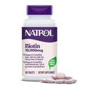 Natrol Biotin 10000mcg, 4X Faster Dissolve Supplement for Healthy Hair, Skin and Nails for Those Low in Biotin, Plus Energy Metabolism Support, 60 Tablets, Up to a 60 Day Supply