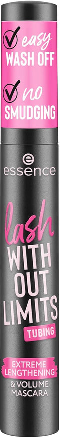 essence Lash Without Limits Extreme Lengthening & Volume Tubing Mascara | (04 | Black) Waterproof Tubing Formula, Smudge-proof, No Clumping, Flexible Wand, Vegan, Cruelty Free, Paraben Free