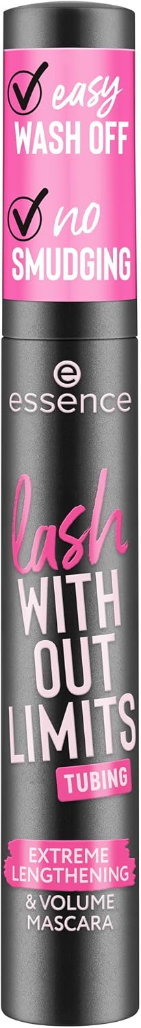 essence Lash Without Limits Extreme Lengthening & Volume Tubing Mascara | (04 | Black) Waterproof Tubing Formula, Smudge-proof, No Clumping, Flexible Wand, Vegan, Cruelty Free, Paraben Free