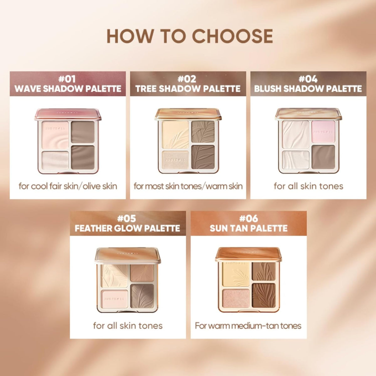 JUDYDOLL Highlight & Contour Palette, All-in-One Matte Highlighter Contour Compact, Natural Brightening Finish for Cool Fair & Olive Skin (01 Wave Shadow Palette)