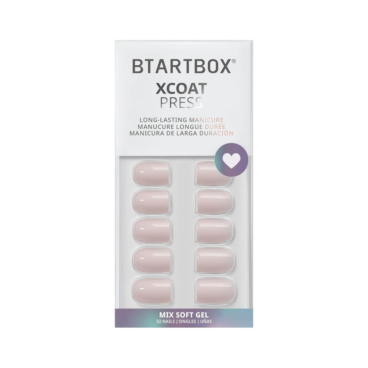 BTArtbox Press On Nails, Heeled Neutral, Short Square, Nude Pink, 32Ct | 2+ Weeks Wear, Salon-Quality Natural Nails, 10-Minute Easy Daily Application, Fast Removal, 16 Sizes, All-in-One Complete Kit