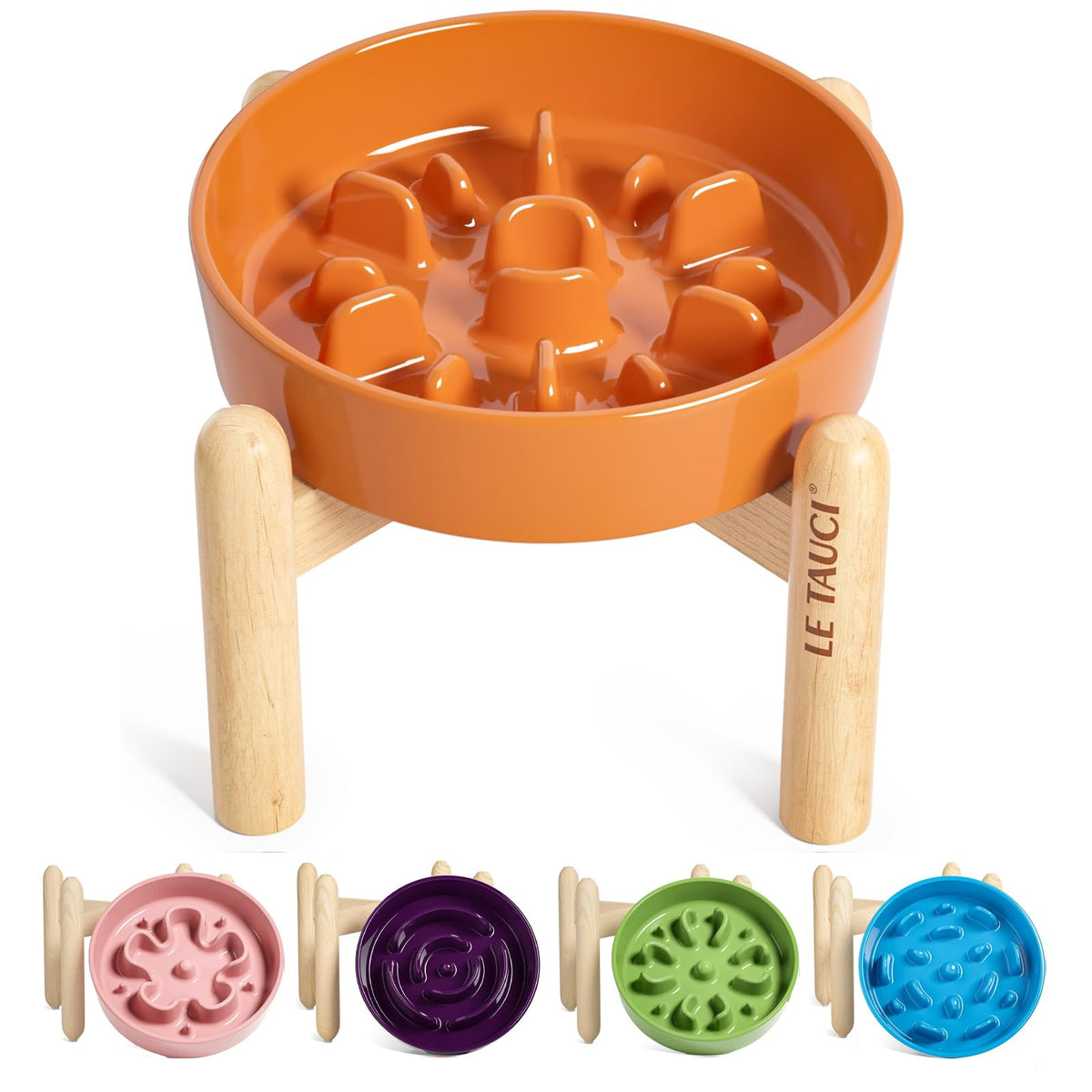 LE TAUCI Dog Bowls Slow Feeder Ceramic, 1.5 Cup Slow Feeding Bowl for Small and Medium Breed, Puzzle Dog Food Bowl for Fast Eater, Maze Purple