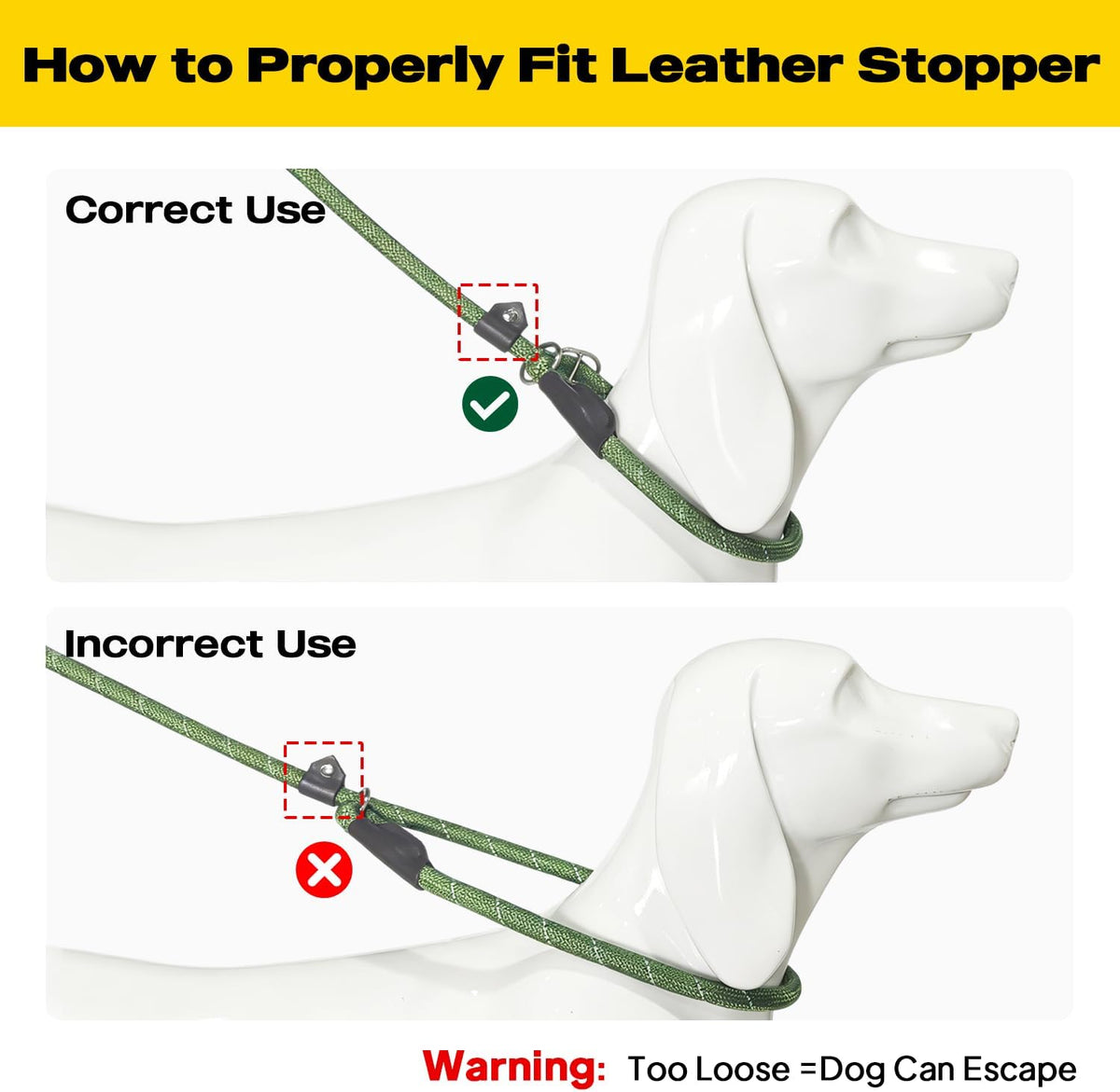 Fida Durable Slip Lead, 6 FT x 1/2" Heavy Duty Loop Leash, Comfortable Strong Rope for Large, Medium Dogs, No Pull Pet Training with Highly Reflective, Green