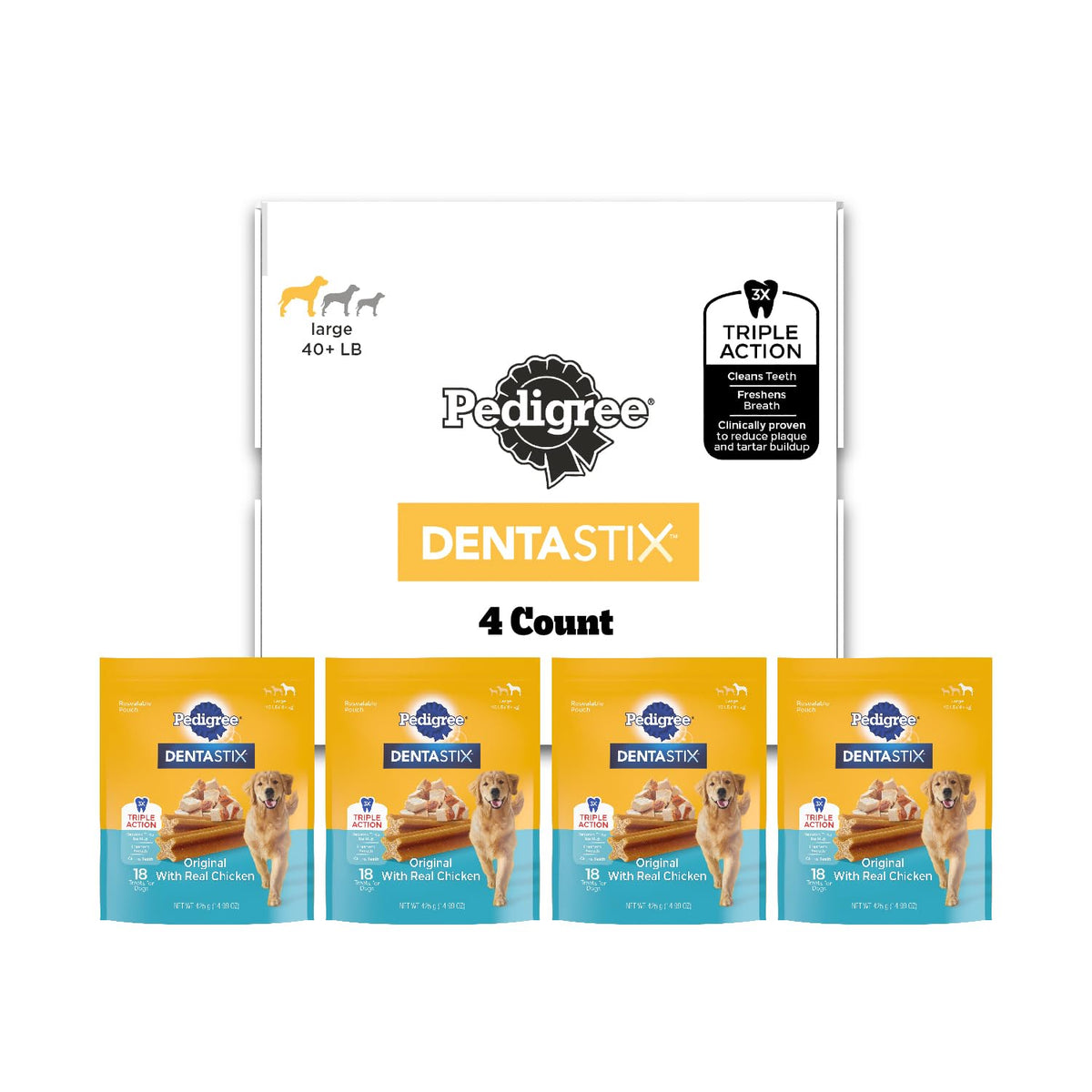 Pedigree Dentastix Dog Dental Treats, Large Breed Dog Treats, Fresh Flavor, 1.87 lb. Bag (36 Treats Total)