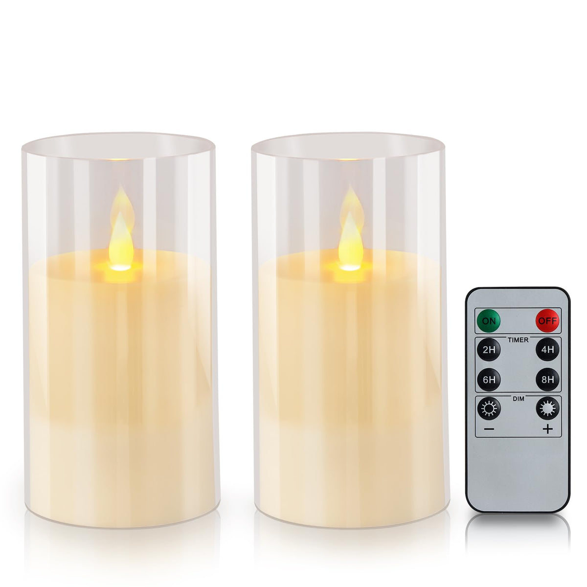 wemarry Flameless Candles 4" 5" 6" Acrylic Glass Pillars 3" Diameter Battery Operated Flickering Candles Include 8-Key Remote with Timer Function 400+ Hours (Gray, Warm Light 3 Pack)
