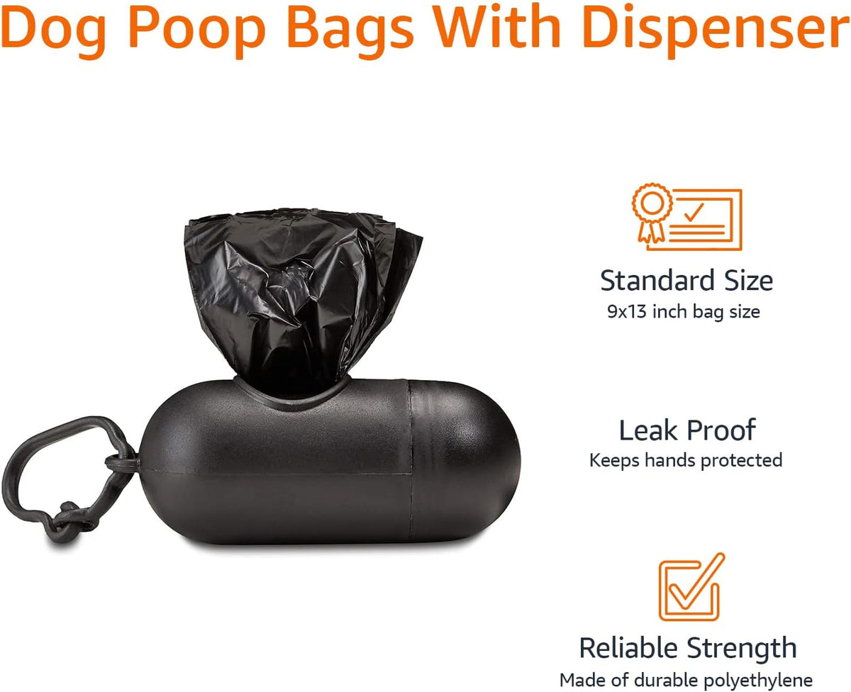 Amazon Basics Dog Poop Leak Proof Bags with Dispenser and Leash Clip, Unscented, 13" x 9", 600 Count