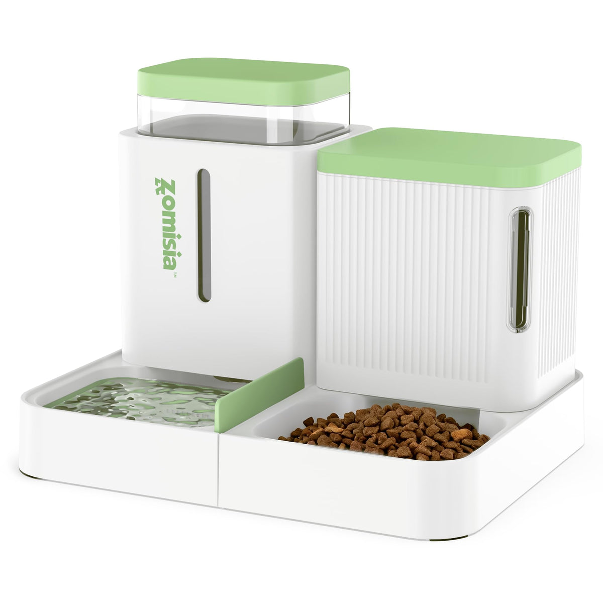 ZOMISIA Automatic Cat Feeder and Water Dispenser Set, 2 in 1 Gravity Cat Food Dispenser with 180 Degree Rotatable, Pet Self Feeding Large Capacity for Small Dogs Puppy Kitten, Black, 0.8 Gallon x 2