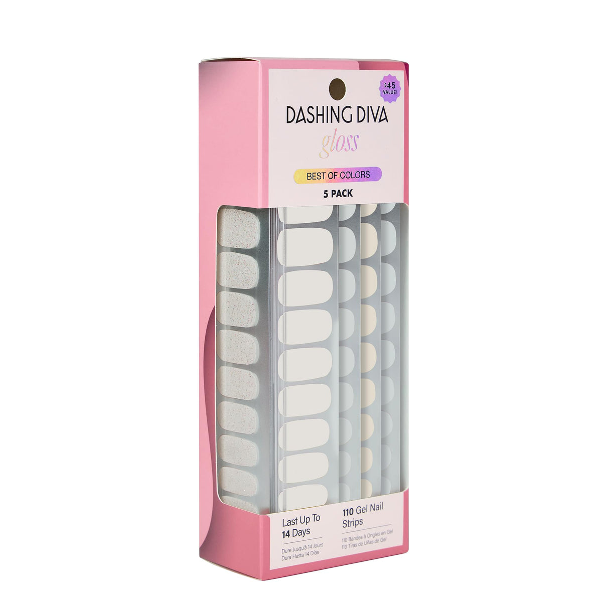 Dashing Diva Gloss Nail Strips 5-in-1 Kit - Best of Nudes - UV Free, Chip Resistant, Long Lasting Gel Nail Stickers - Contains 110 wraps, 5 prep pads, 2 nail files