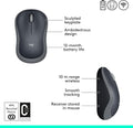 Logitech M185 Compact Ambidextrous 2.4 GHz Wireless Mouse - Swift Grey