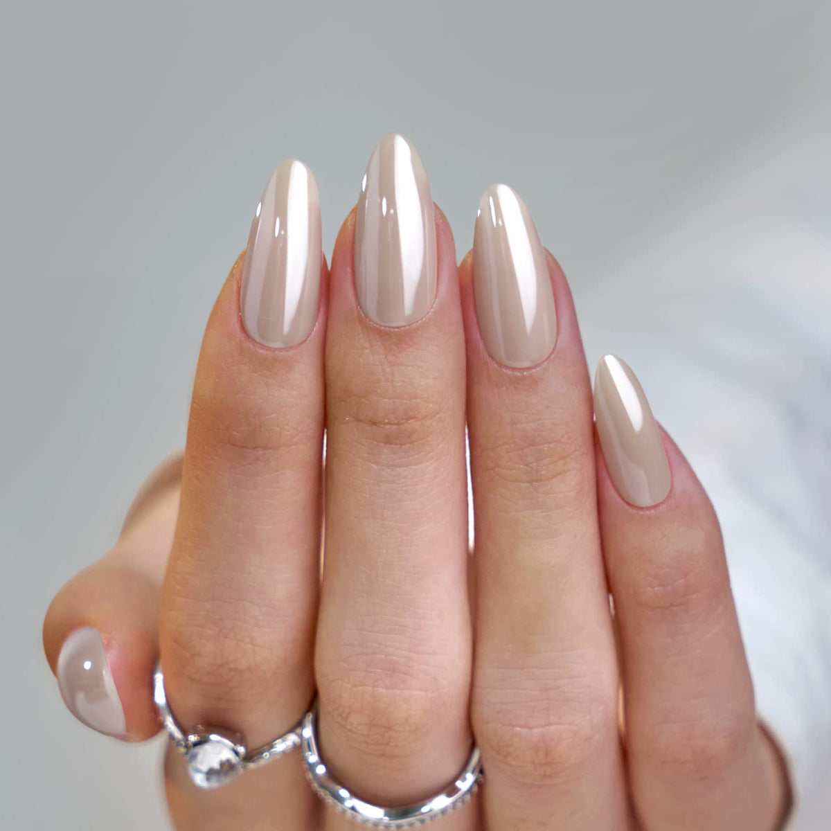 BTArtbox Press On Nails, Liquid Radiance, Medium Almond, Cat Eye, 32Ct | Lamp-Curable 4-Week Wear, Salon-Quality Natural Nails, 10-Minute Easy Daily Application, 16 Sizes, All-in-One Complete Kit
