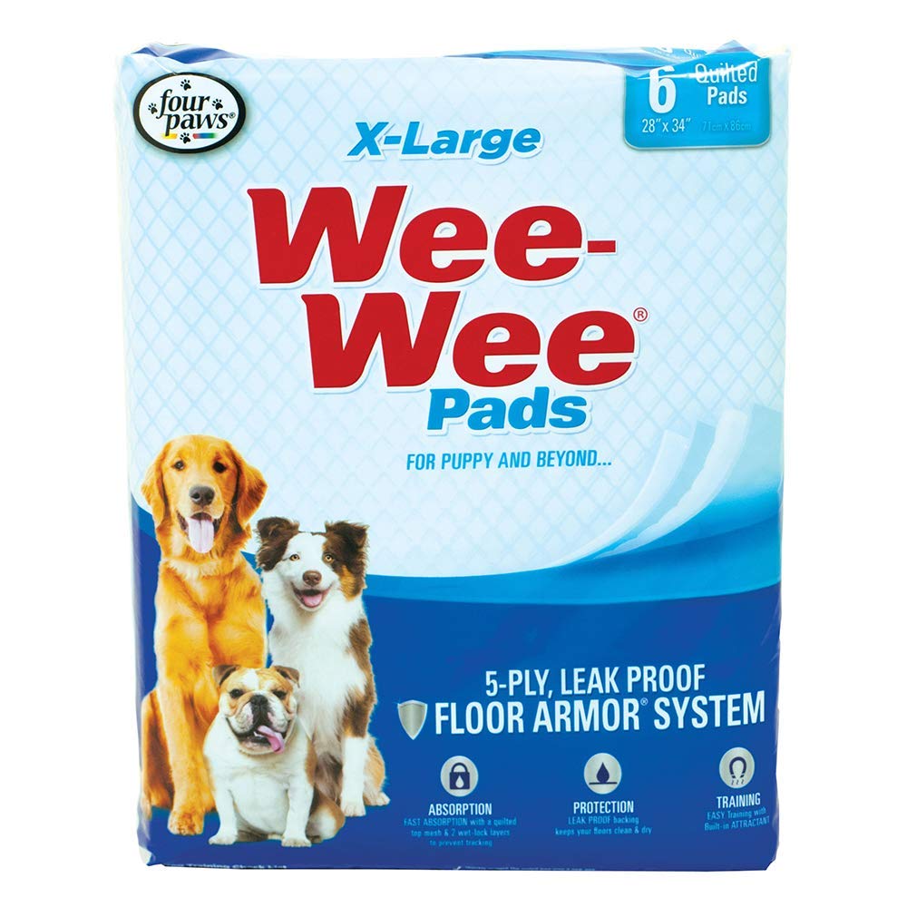 Four Paws Wee-Wee Superior Performance Unscented Extra-Large Pee Pads for Dogs & Puppies, Quilted Leak-Proof Dog Housebreaking Potty Training Floor Protection, 28" x 34", 40 Count