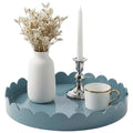 Gesodant Scalloped Glossy Plastic Lacquer Decorative Tray, 15.7 x 11.8 Inch Rectangle Serving Tray with Handles for Coffee Table, Ottoman, Bedroom Vanity, Living Room Centerpiece (Royal Blue & Gold)