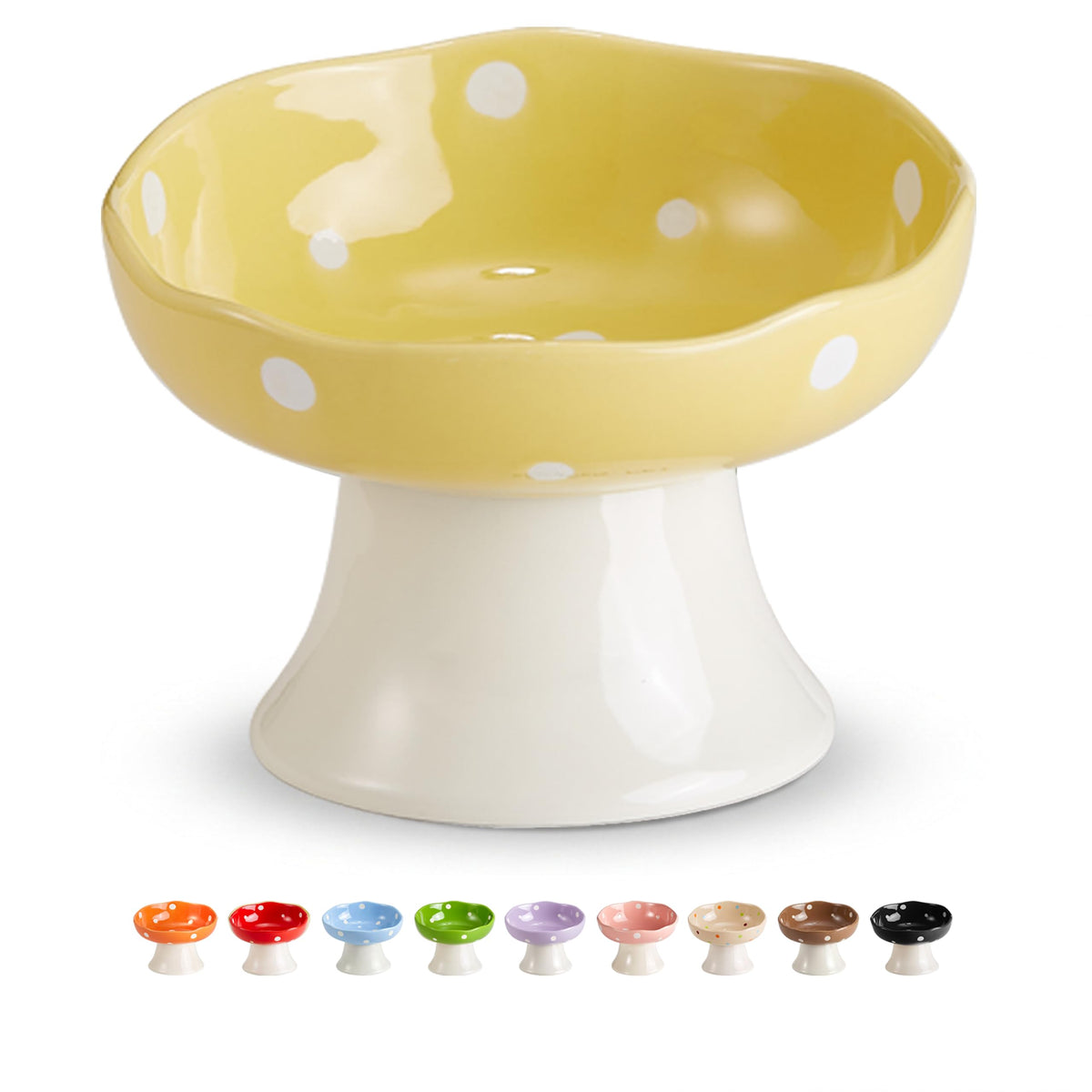 Orange Mushroom Cat Bowl, Elevated Ceramic Bowl for Cats