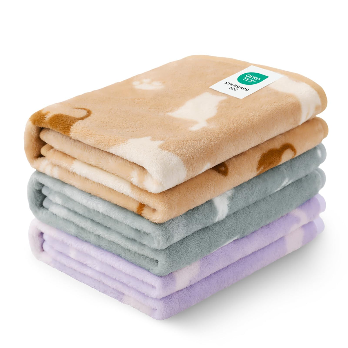 Luciphia 1 Pack 3 Blankets Super Soft Fluffy Premium Fleece Pet Blanket Flannel Throw for Dog Puppy Cat Paw Brown/Pink/White Small(23x16 inch)