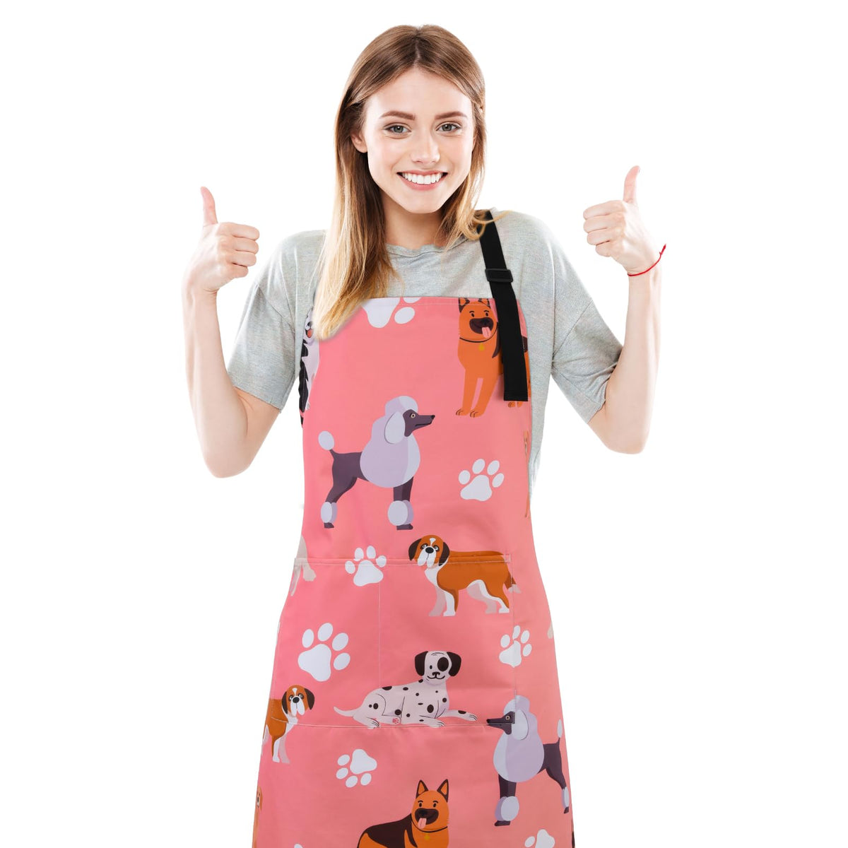 Dog Grooming Waterproof Apron with 2 Pockets, Cute Animals Puppy Dog Pets Apron