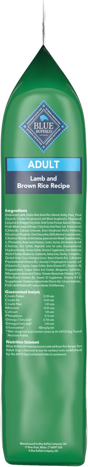 Blue Buffalo Life Protection Formula Lamb & Brown Rice Adult Dry Dog Food, Supports Immunity with Antioxidant-Rich LifeSource Bits, Promotes Healthy Muscle Development, Skin & Coat Health, 15 lbs.