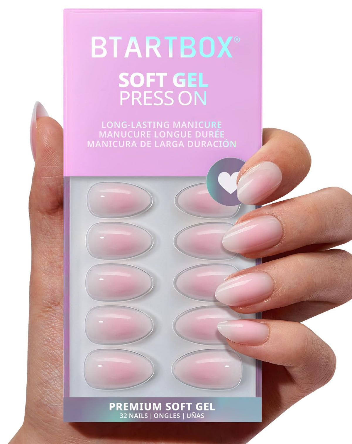 BTArtbox Press On Nails, Liquid Radiance, Medium Almond, Cat Eye, 32Ct | Lamp-Curable 4-Week Wear, Salon-Quality Natural Nails, 10-Minute Easy Daily Application, 16 Sizes, All-in-One Complete Kit
