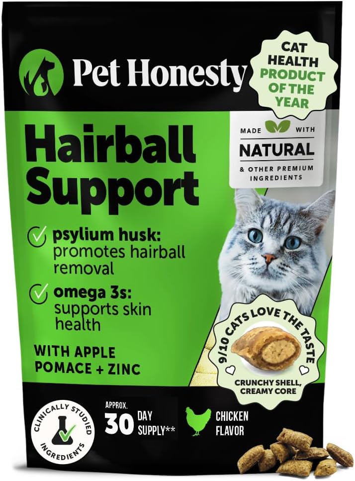 Cat Hairball Remedy Treats - Dual Texture Crunchy Creamy Hairball Treatment for Cats, Furball Relief Control Supplement with Fiber, Fish Oil for Indoor Cats Skin Coat Digestion (30-Day Supply)