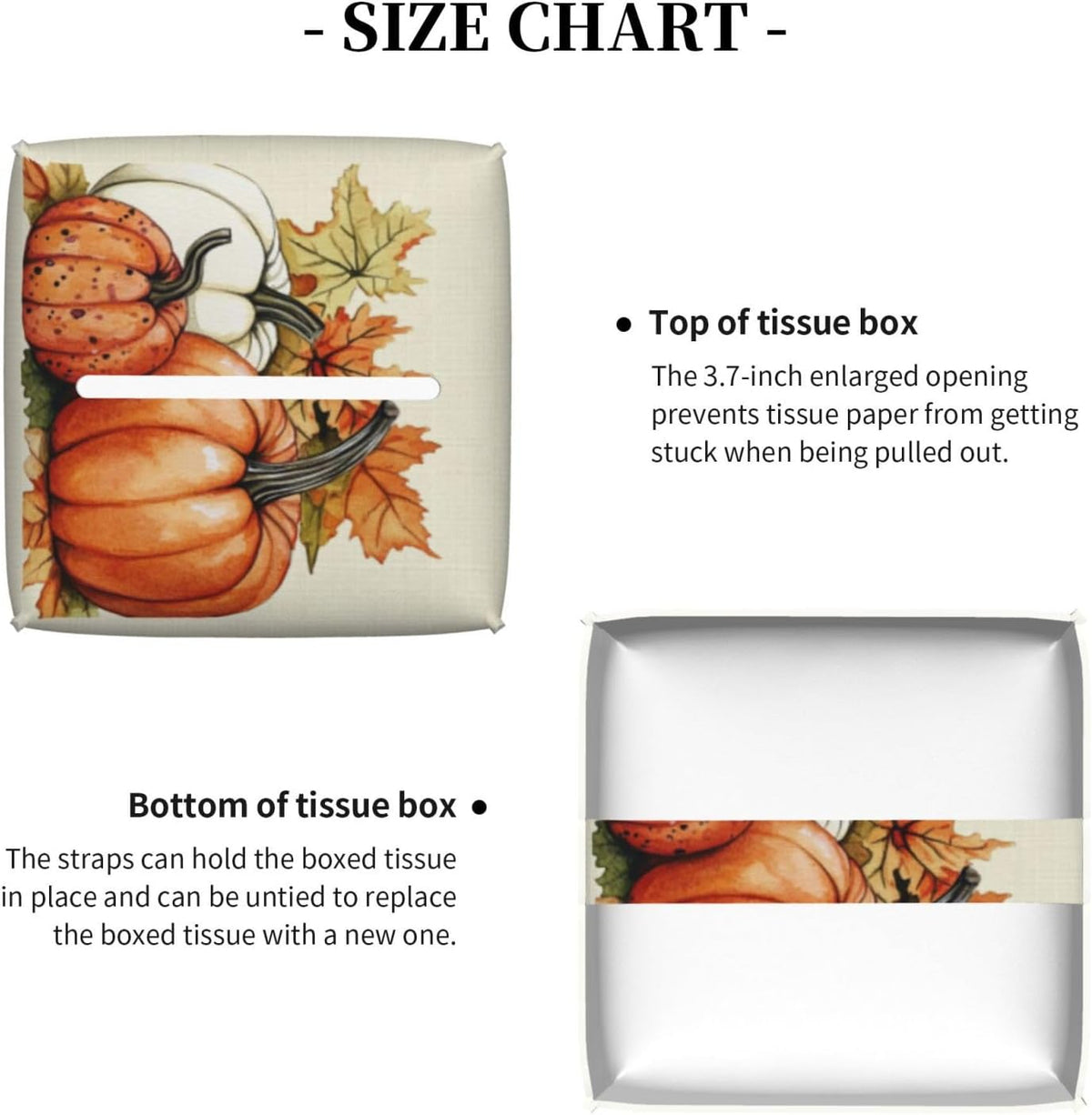 Pumpkins Fall Tissue Box Cover Autumn Leaves Square Leather Tissue Case Holder Facial Paper Organizer Decorative for Tabletop Night Stands Desk Bathroom Kitchen Car Office Home Decor