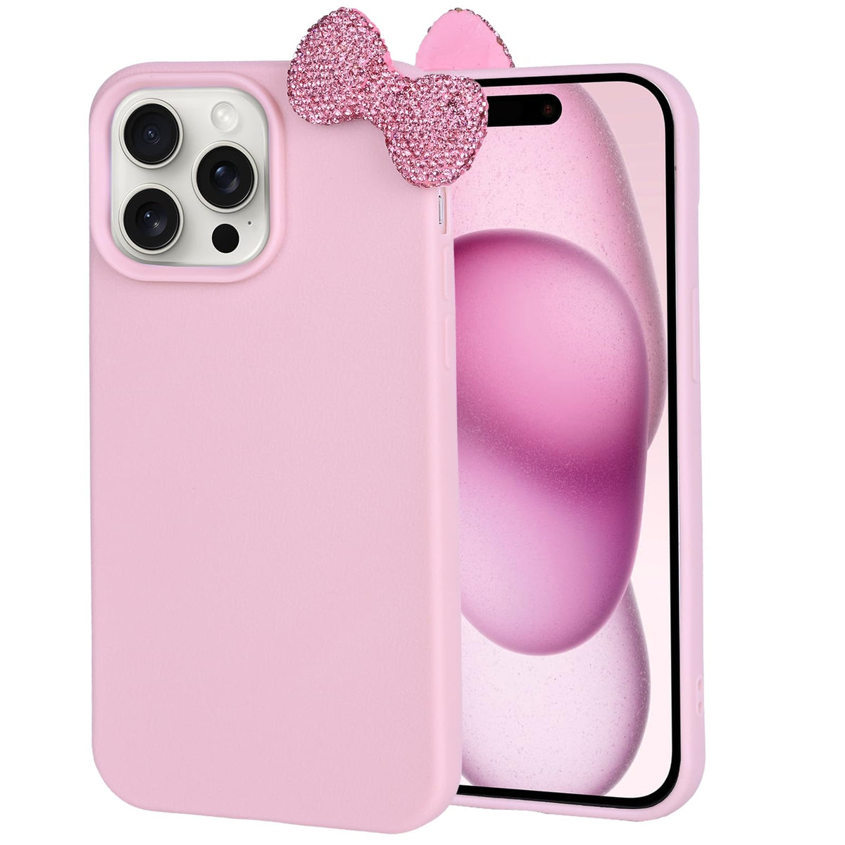 Cases for iPhone 13, Luxury Glitter 3D Rhinestone Bow Phone Cover Soft Litchi Pattern Protective Phone Case for iPhone 13 6.1" 2021