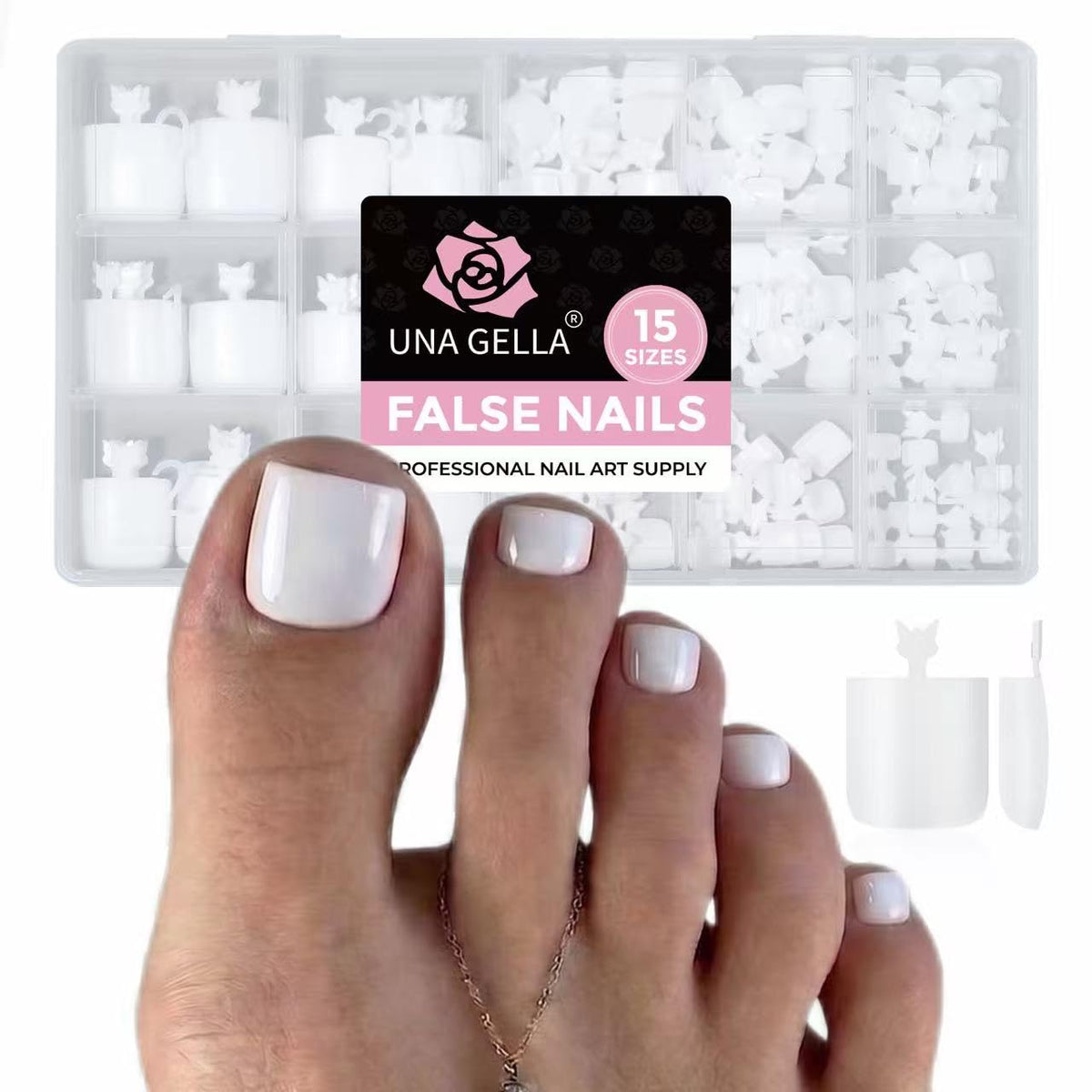 UNA GELLA French Toe Nail Press Ons, Pre-Etched 15 Sizes Sharp Square Berry Pink 180Pcs Press On Toenails False Toes Soft Gel Square Full Cover Fake Toenails for Nail Extensions DIY Salon Pedicure