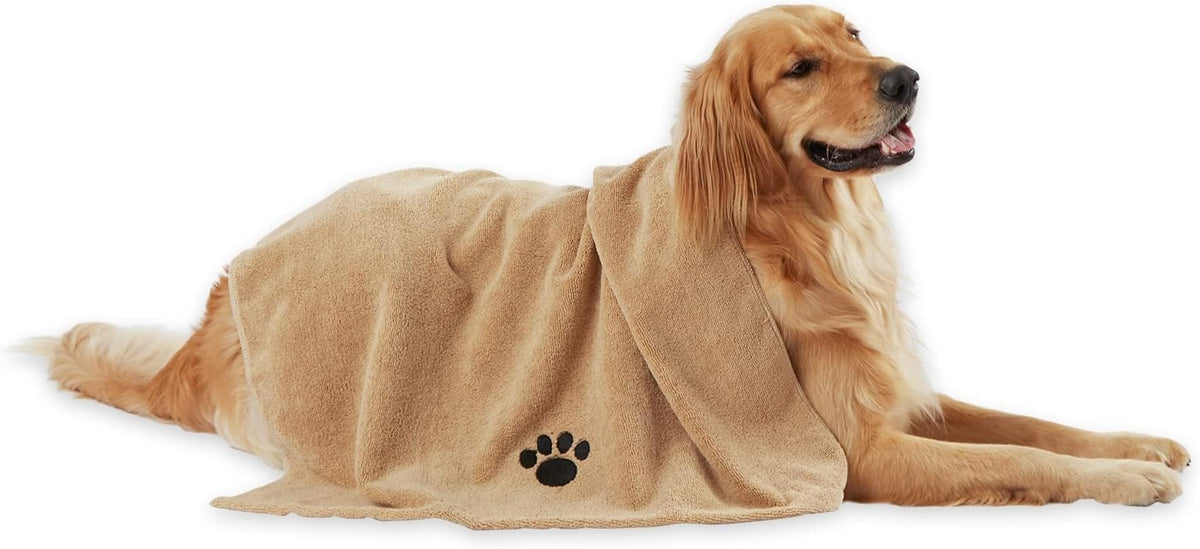 Bone Dry Pet Grooming Towel Collection Absorbent Microfiber X-Large, 41x23.5", Embroidered Gray