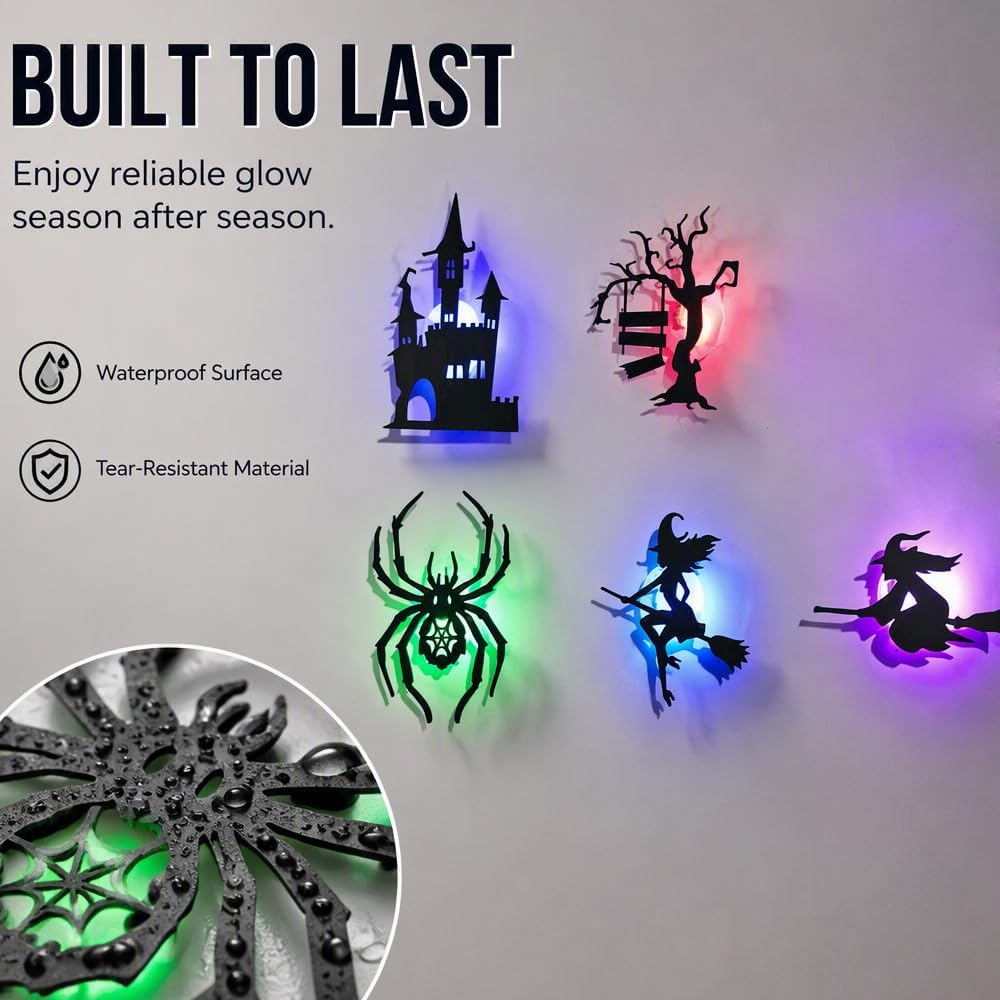 Halloween LED Wall Decor Lights 3D Bat Witch Stickers Window Clings (Black)