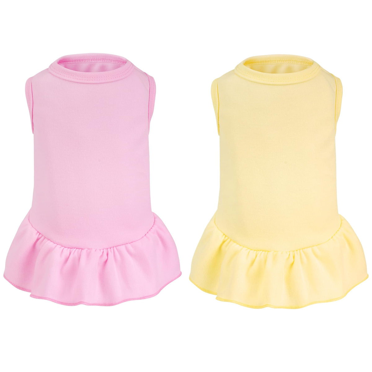 2 Pcs Dog Dresses Cat Skirt Solid Color Dog Clothes Summer Sleeveless Puppy Girl Clothes for Small Pet Dogs Cats (Yellow,Pink, Medium)