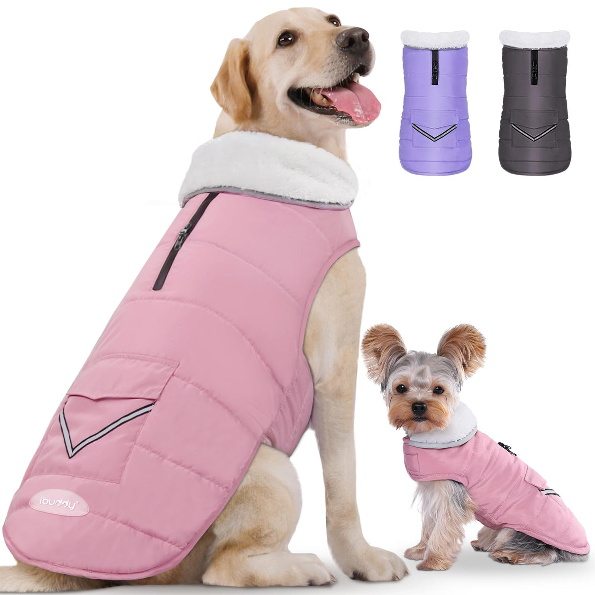 Dog Winter Coat for X-Large Dogs, Easy on Dog Snow Fleece Coat Velcro Waterproof Pet Puffer Jacket with Harness Hole Adjustable Reflective Quilted Pet Cold Weather Vest for Girl Female