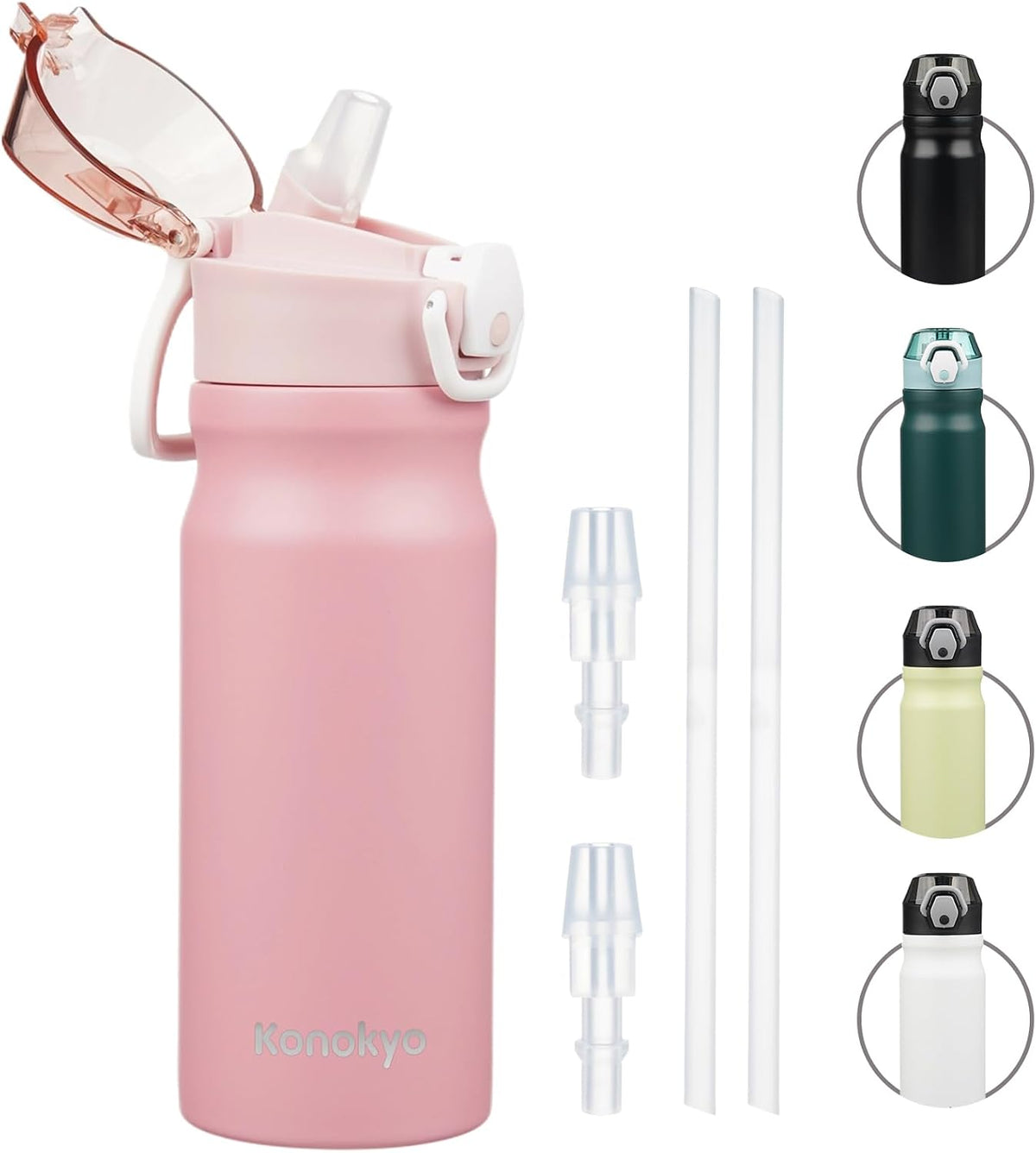 Konokyo 18 oz Insulated Water Bottle with Straw Lid, Stainless Steel Vacuum Sports Water Bottle, Leak-Proof Reusable Metal Flask with Carry Loop, BPA-Free Travel Bottle for Gym, School, Office