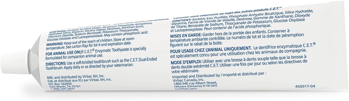 C.E.T. Enzymatic Toothpaste for Dogs and Cats, Poultry, 2.5oz | Plaque and tartar control for fresh breath, pet dental care toothpaste, Dual enzyme system, poultry flavored toothpaste